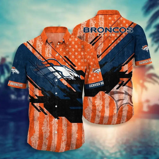 Denver Broncos Nfl Football Hawaiian Shirt Short American Flag Print This Summer Best Gift For Fans, NFL Hawaiian Shirt Moonbestprint