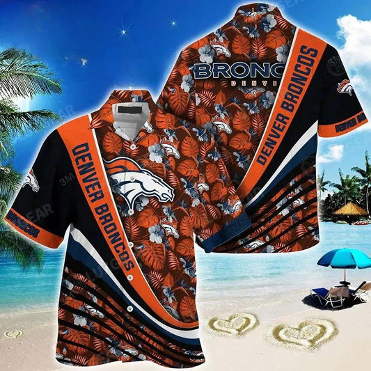Denver Broncos Nfl Football With Tropical Flower Pattern Hawaiian Shirt For Fans, NFL Hawaiian Shirt Moonbestprint