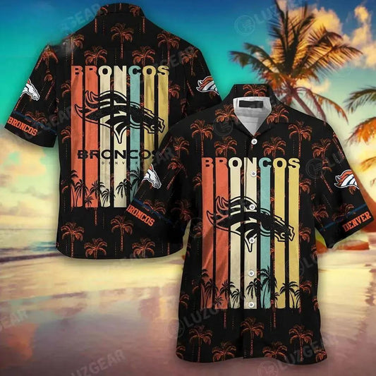 Denver Broncos Nfl Hawaii Beach Shirt Retro Vintage Summer Short Sleeve Button Hawaiian Shirt, NFL Hawaiian Shirt Moonbestprint