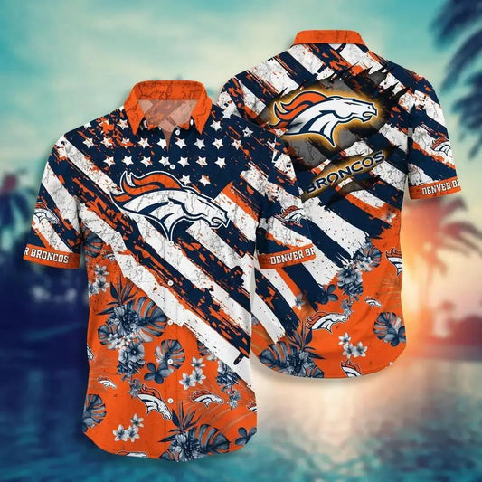 Denver Broncos Nfl Hawaiian Sas Floral Print American Flag Beach Shirt Short Style Hot Trending Summer, NFL Hawaiian Shirt Moonbestprint