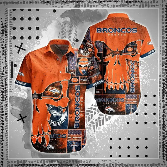 Denver Broncos Nfl Hawaiian Sas Skull Printed 3D New Trend Summer For Best Fans, NFL Hawaiian Shirt Moonbestprint