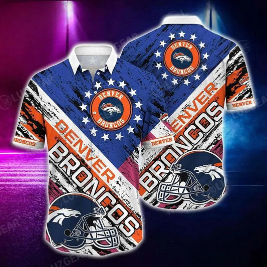 Denver Broncos Nfl Hawaiian Shirt Graphic American Flag 3D Printed Short Shirt Best Gift For Fans, NFL Hawaiian Shirt Moonbestprint