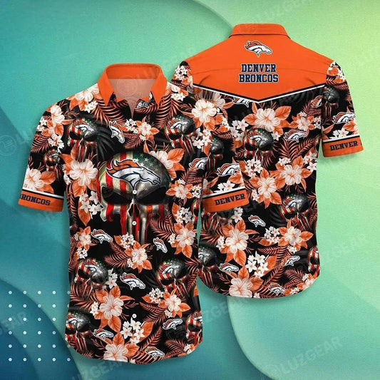 Denver Broncos Nfl Hawaiian Shirt Skull Punisher Printed 3D New Trend Summer For Your Loved Ones, NFL Hawaiian Shirt Moonbestprint