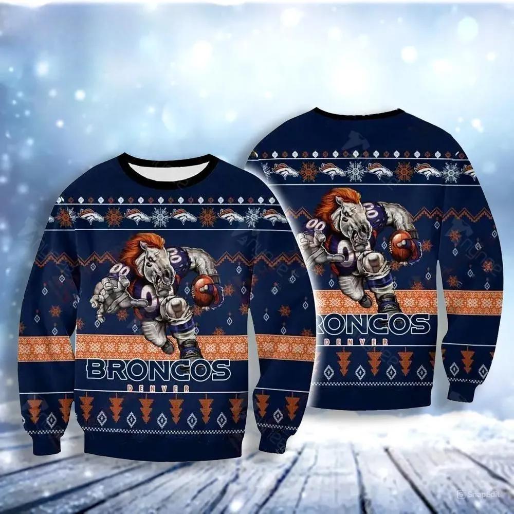 Denver Broncos Player Rushing Ugly Christmas Sweater, NFL Christmas Sweater Moonbestprint