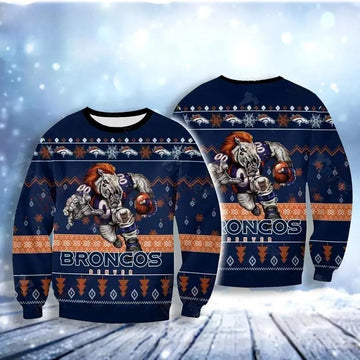 Denver Broncos Player Rushing Ugly Christmas Sweater, NFL Christmas Sweater Moonbestprint