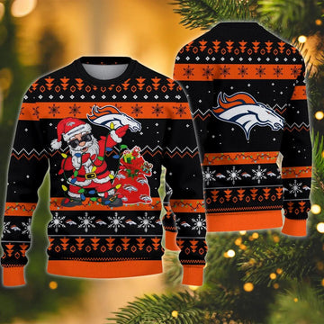 Denver Broncos Santa Claus Dabbing Ugly Christmas Sweater, NFL Christmas Sweater Moonbestprint