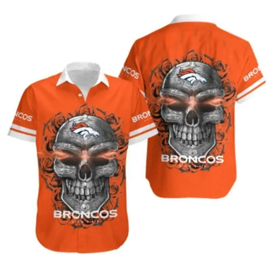 Denver Broncos Sugar Skull Nfl Gift For Fan Hawaiian Graphic Print Short Sleeve Hawaiian Shirt, NFL Hawaiian Shirt Moonbestprint