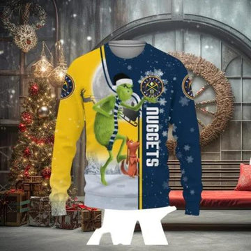 Denver Nuggets Grinch &amp;Scooby-doo Ugly Christmas Sweater, NBA Chritsmas Sweater Moonbestprint