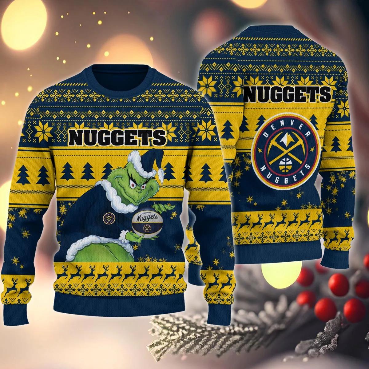 Denver Nuggets Grinch Stolen Ugly Christmas Sweater, NBA Chritsmas Sweater Moonbestprint