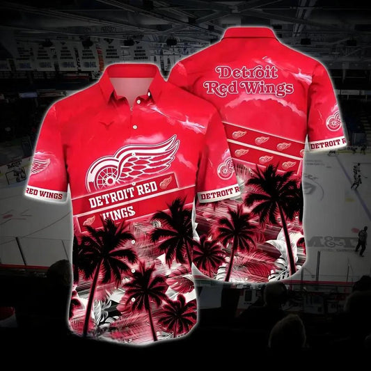 Detroit Hockey Hawaiian Shirt, Red Wings Hawaiian Shirt, Ice Hockey Hawaiian Shirt, NHL Hawaiian Shirt Moonbestprint