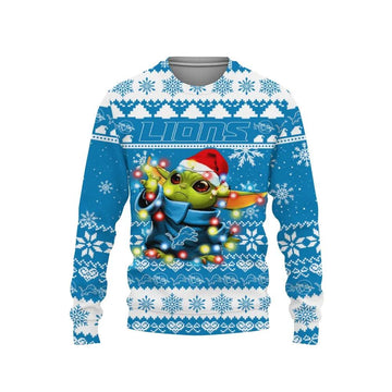 Detroit Lions Baby Yoda Star Wars Ugly Christmas Sweater, NFL Christmas Sweater Moonbestprint