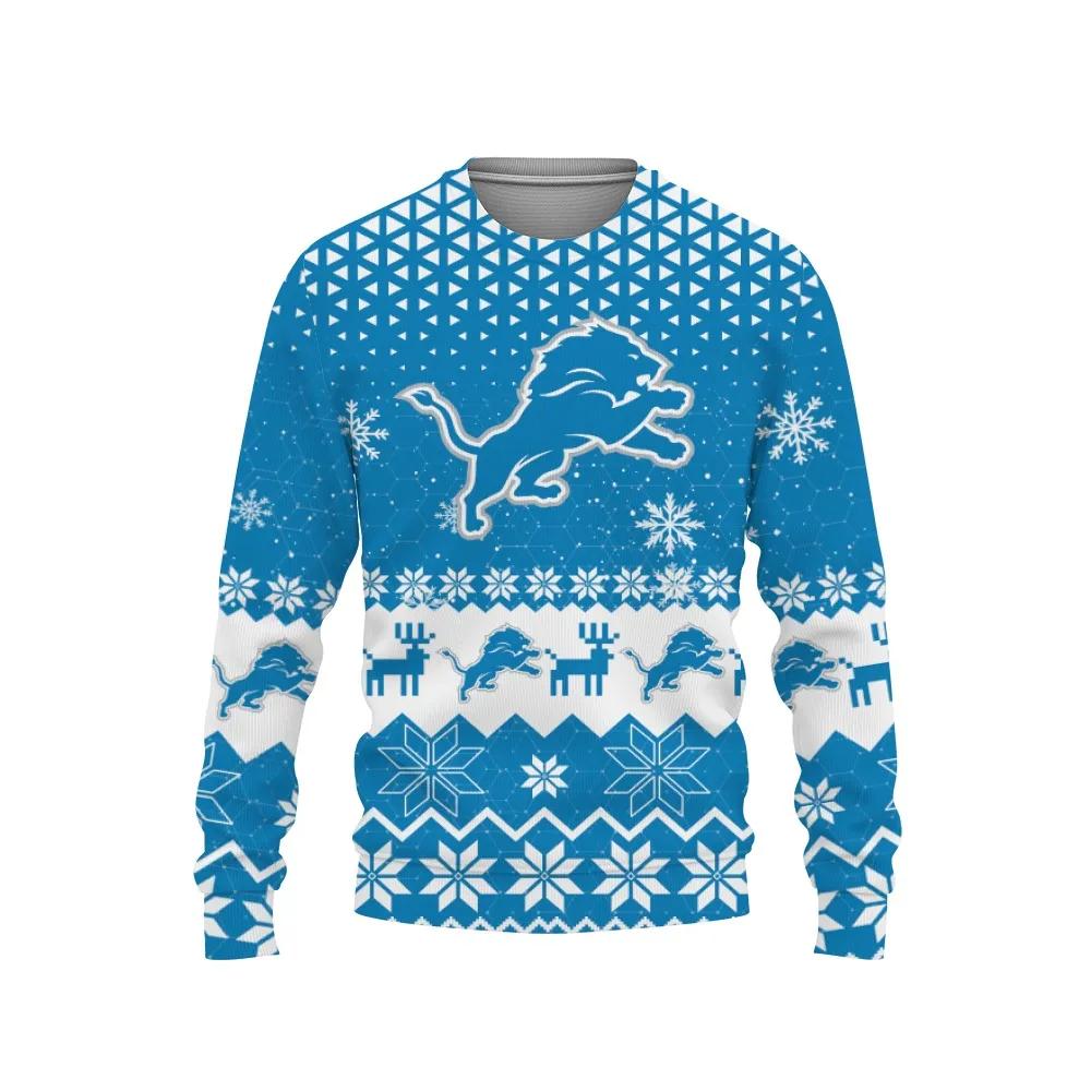 Detroit Lions Big Logo Ugly Christmas Sweater, NFL Christmas Sweater Moonbestprint