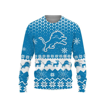 Detroit Lions Big Logo Ugly Christmas Sweater, NFL Christmas Sweater Moonbestprint