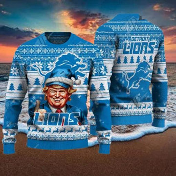 Detroit Lions Christmas Donald Trump Ugly Christmas Sweater, NFL Chritsmas Sweater Moonbestprint