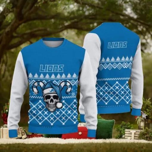 Detroit Lions Christmas Skull Halloween Ugly Christmas Sweaters, NFL Chritsmas Sweater Moonbestprint