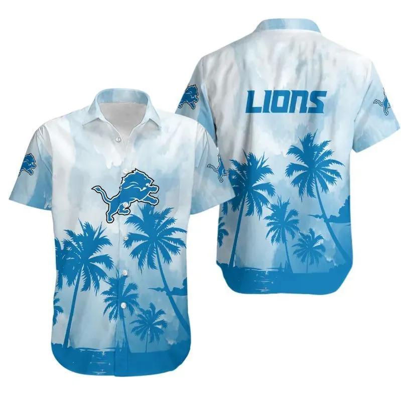 Detroit Lions Coconut Trees Nfl Gift For Fan Hawaiian Graphic Print Short Sleeve Hawaiian Shirt, NFL Hawaiian Shirt Moonbestprint