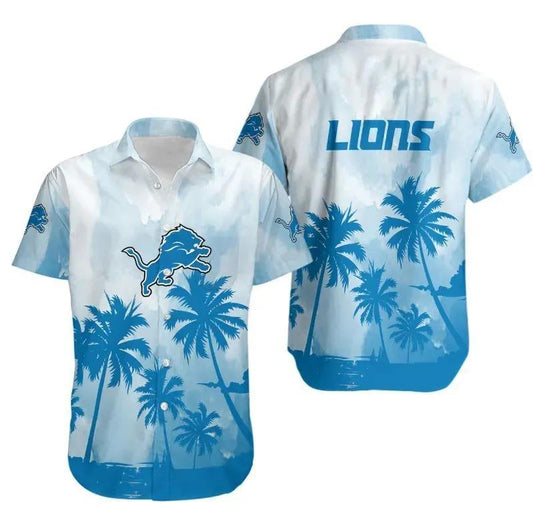 Detroit Lions Coconut Trees Nfl Gift For Fan Hawaiian Graphic Print Short Sleeve Hawaiian Shirt, NFL Hawaiian Shirt Moonbestprint