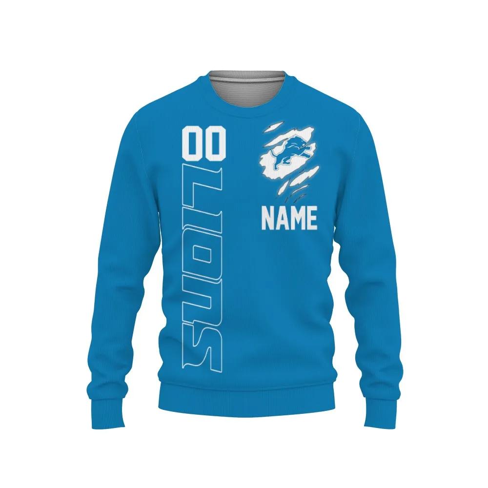 Detroit Lions Custom Name Number Ugly Christmas Sweater, NFL Christmas Sweater Moonbestprint