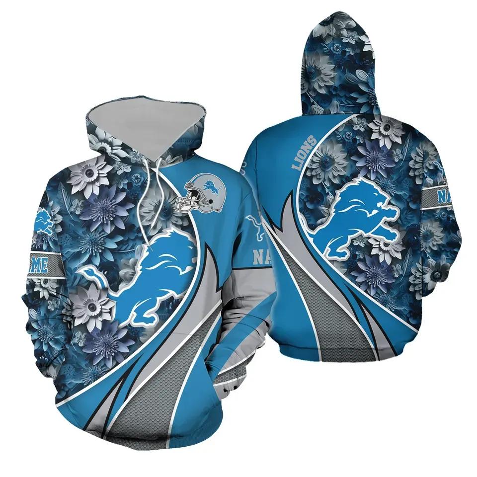 Detroit Lions Football Flower 3D Hoodie, NFL Hoodie Moonbestprint