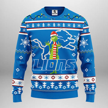 Detroit Lions Funny Grinch Ugly Christmas Sweater, Grinch Xmas Sweater Moonbestprint