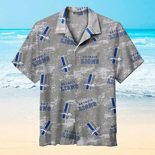 Detroit Lions Gray Nfl Hawaiian Graphic Print Short Sleeve Hawaiian Shirt, NFL Hawaiian Shirt Moonbestprint
