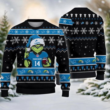 Detroit Lions Grinch Custom Chrismas Ugly Sweater, NFL Christmas Sweater Moonbestprint