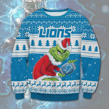 Detroit Lions Grinch Stolen Ugly Christmas Sweater, NFL Christmas Sweater Moonbestprint