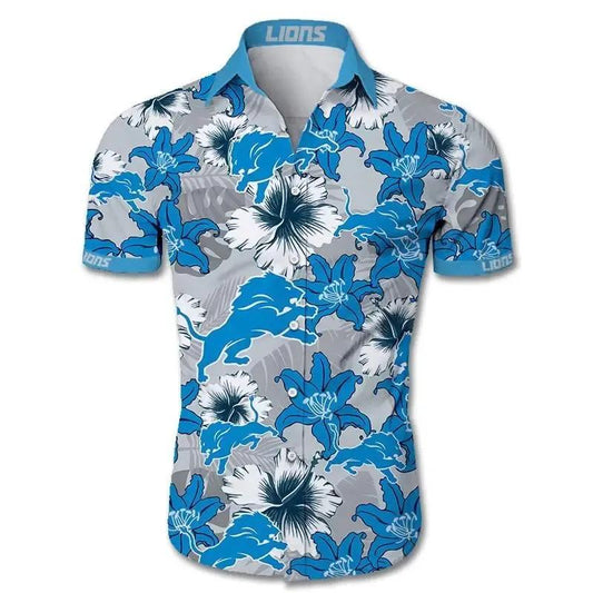 Detroit Lions Hawaiian Shirt Tropical Flower, NFL Hawaiian Shirt Moonbestprint