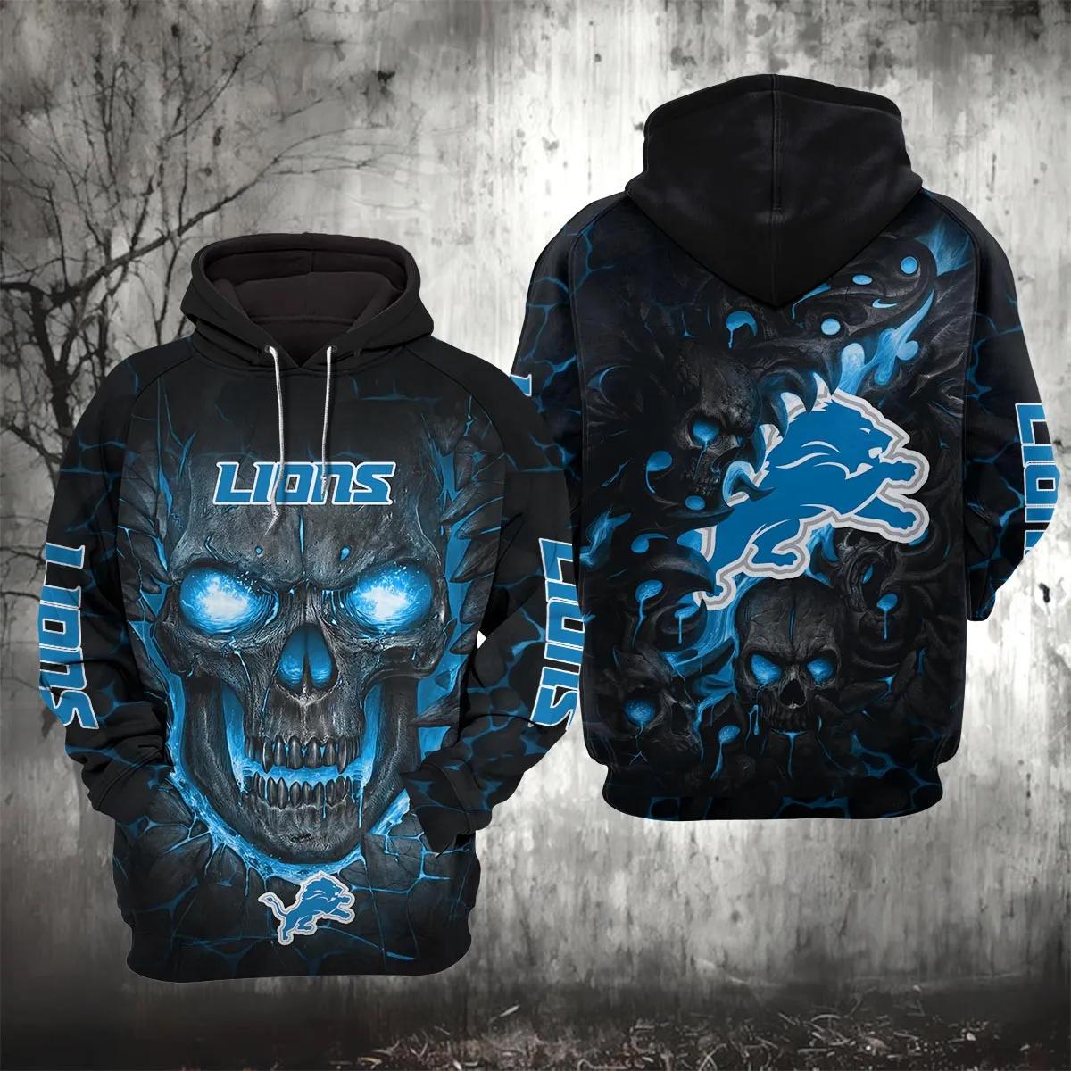 Detroit Lions Lava Skull 3D Hoodie, NFL Hoodie Moonbestprint