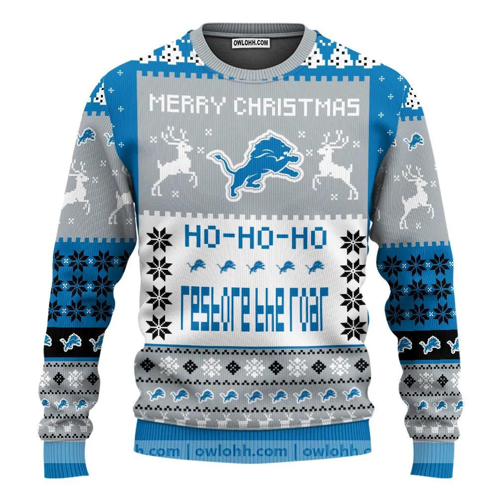 Detroit Lions Merry Christmas Ugly Christmas Sweaters, NFL Christmas Sweater Moonbestprint