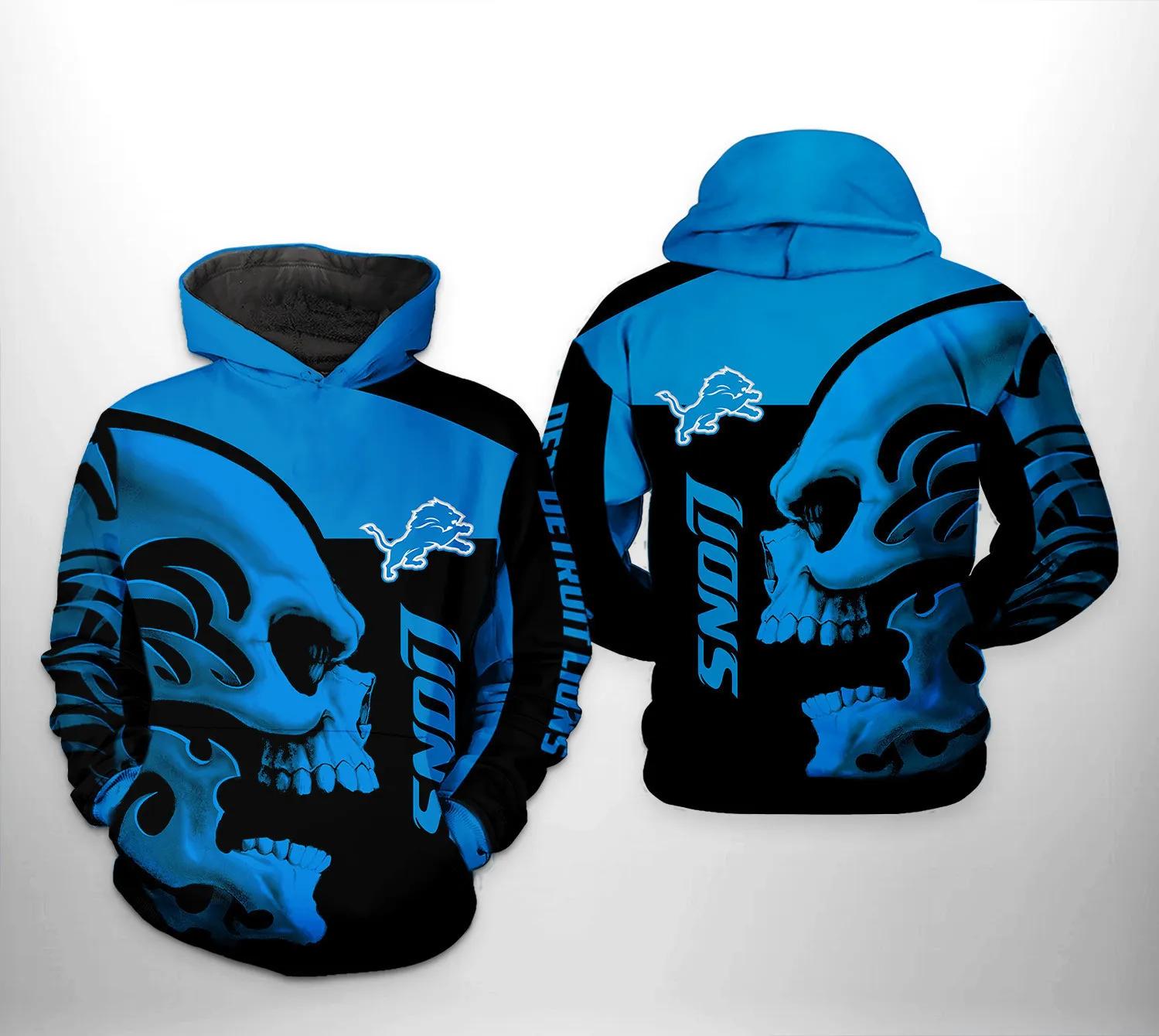 Detroit Lions NFL Skull 3D Hoodie, NFL Hoodie Moonbestprint