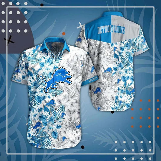 Detroit Lions Nfl Beach Shirt Graphic Floral Pattern Print This Summer Hawaiian Shirt, NFL Hawaiian Shirt Moonbestprint