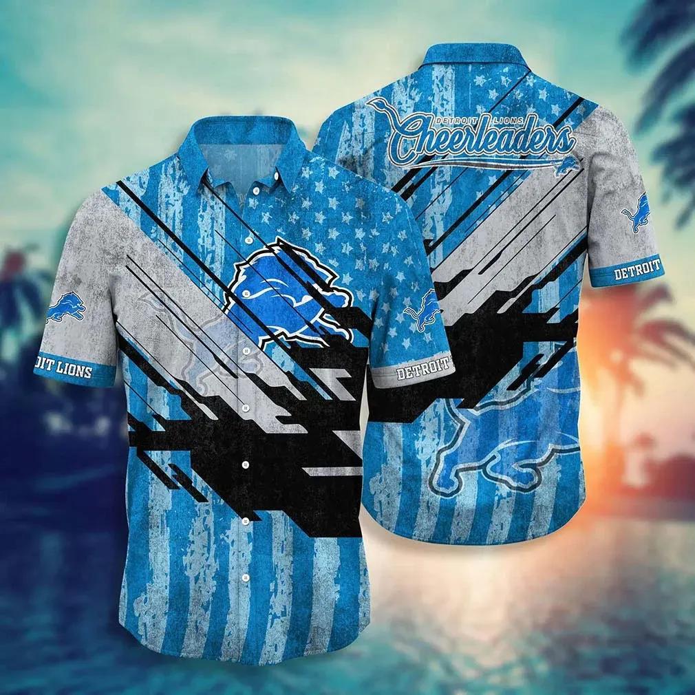 Detroit Lions Nfl Football Hawaiian Shirt Short American Flag Print This Summer Best Gift For Fans, NFL Hawaiian Shirt Moonbestprint