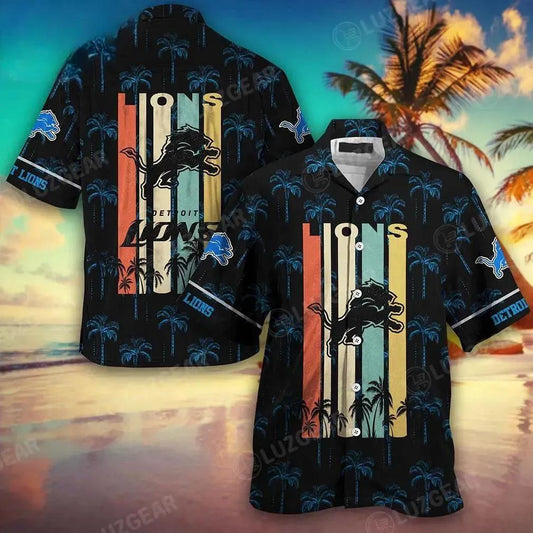 Detroit Lions Nfl Hawaii Beach Shirt Retro Vintage Summer Short Sleeve Button Hawaiian Shirt, NFL Hawaiian Shirt Moonbestprint