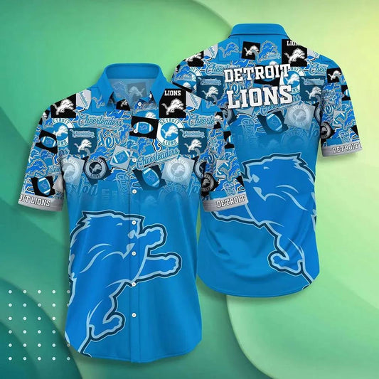 Detroit Lions Nfl Hawaiian Sas Trends Summer Short Sleeve Button Down Shirt For Sports Fans, NFL Hawaiian Shirt Moonbestprint