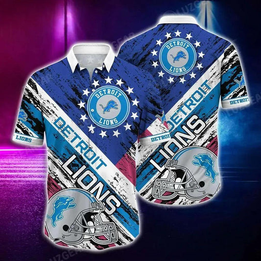 Detroit Lions Nfl Hawaiian Shirt Graphic American Flag 3D Printed Short Shirt Best Gift For Fans, NFL Hawaiian Shirt Moonbestprint