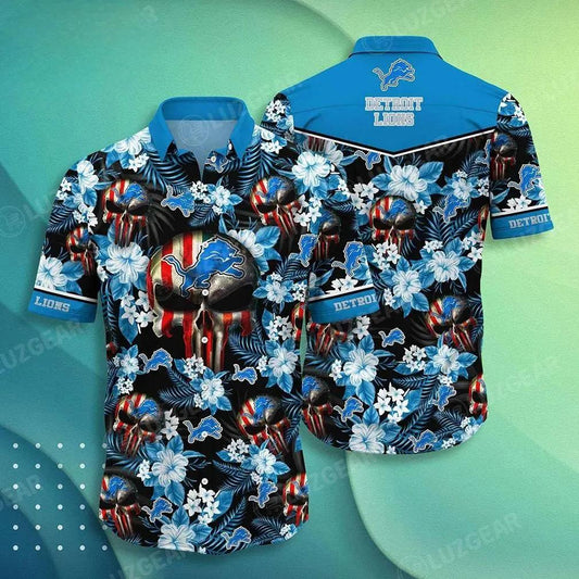 Detroit Lions Nfl Hawaiian Shirt Skull Punisher Printed 3D New Trend Summer For Your Loved Ones, NFL Hawaiian Shirt Moonbestprint