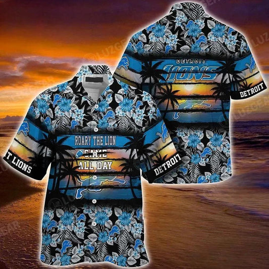 Detroit Lions Nfl Summer Hawaiian Shirt Floral Pattern Graphic For Sports, NFL Hawaiian Shirt Moonbestprint