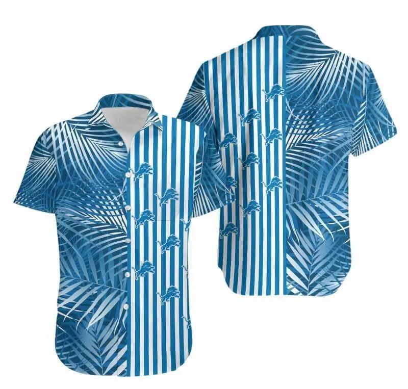 Detroit Lions Palm Leaves And Stripes Nfl Gift For Fan Hawaii Shirt Summer Collection, NFL Hawaiian Shirt Moonbestprint