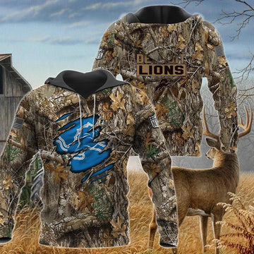 Detroit Lions Realtree Hunting Camo 3D Hoodie, NFL Hoodie Moonbestprint