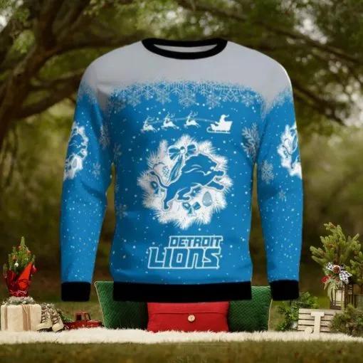 Detroit Lions Santa Sleigh Driving Reindeer Pattern Ugly Christmas Sweater, NFL Chritsmas Sweater Moonbestprint