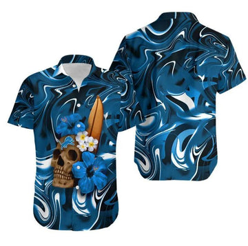 Detroit Lions Skull And Hibiscus Flower Nfl Gift For Fan Hawaii Shirt Summer Collection, NFL Hawaiian Shirt Moonbestprint