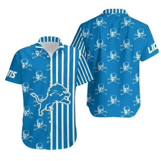 Detroit Lions Stripes And Skull Hawaii Shirt Summer Collection, NFL Hawaiian Shirt Moonbestprint