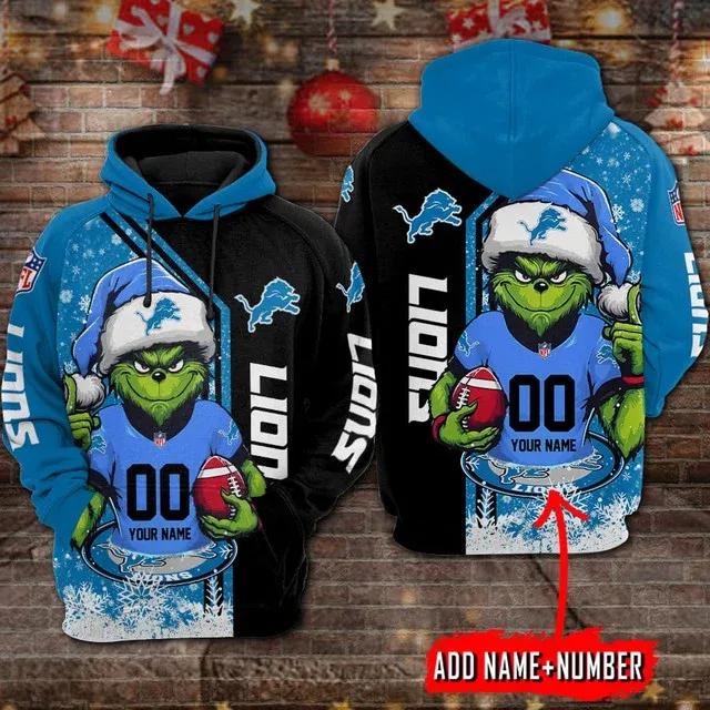Detroit Lions The Grinch Personalized Christmas 3D Hoodie, NFL Hoodie Moonbestprint