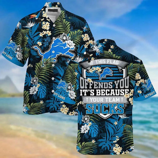 Detroit Lionshawaiian Sas With Tropical Pattern – If This Flag Offends You It’S Because You Team Sucks, NFL Hawaiian Shirt Moonbestprint