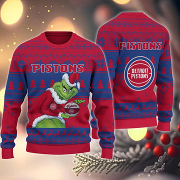Detroit Pistons Grinch Stolen Ugly Christmas Sweater, NBA Chritsmas Sweater Moonbestprint