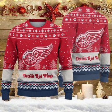 Detroit Red Wings Big Logo Ugly Christmas Sweater, NHL Christmas Sweater Moonbestprint