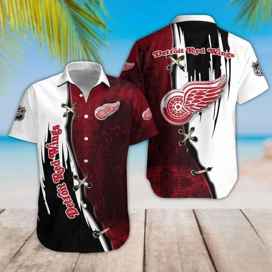Detroit Red Wings Dark Red Black Hawaiian Shirt, NHL Hawaiian Shirt Moonbestprint