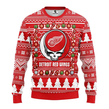 Detroit Red Wings Grateful Dead Ugly Christmas Sweater, NHL Christmas Sweater Moonbestprint