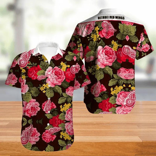 Detroit Red Wings Hawaiian Shirt Big Floral Button Up, NHL Hawaiian Shirt Moonbestprint